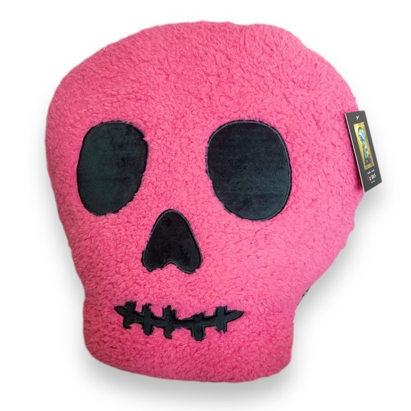 Cynthia Rowley Sherpa Sugar Skull / Halloween Neon Pink Throw Pillow - Picture 2 of 6